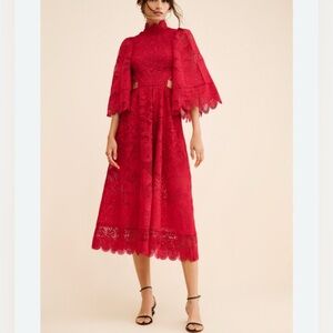 Farm Rio Lace Burgundy Cut Out Midi Dress size XL